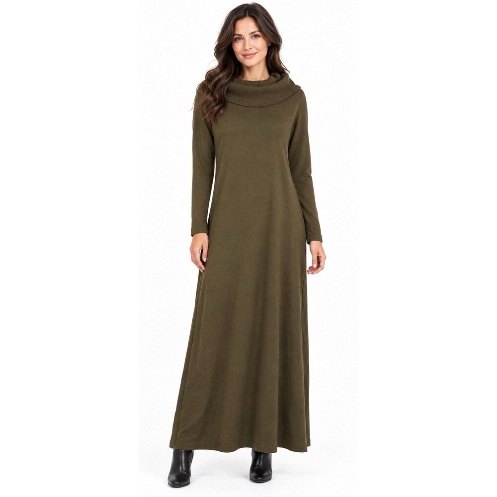 Olive Green Cowl Neck Long Sleeve Maxi Sweater Dress M Lennie for Nina Leonard
